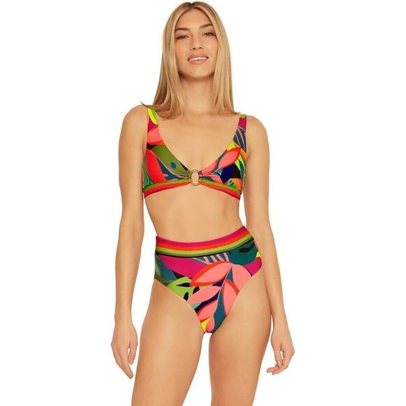 Trina Turk Rainforest Swim Bottom Women's 12 Multicolor Banded High-Waist ERK226 - Picture 6 of 8